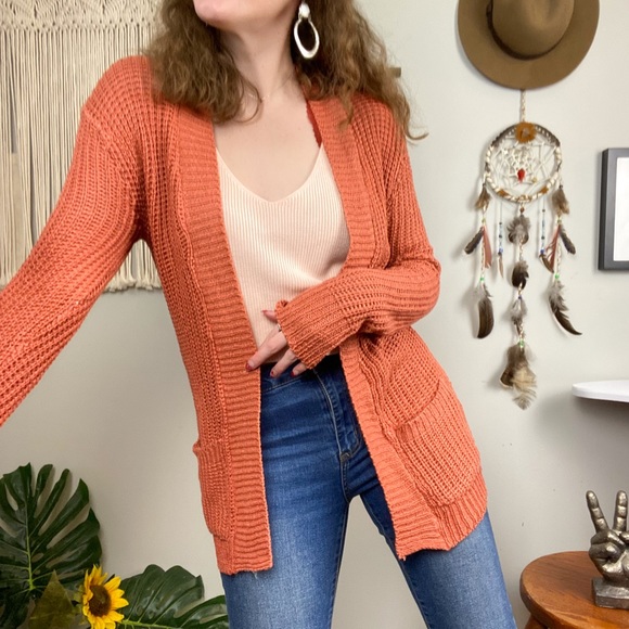 Ashley by 26 International NWT Coral Orange Knit a sweater Cardigan Size Large - Picture 5 of 12
